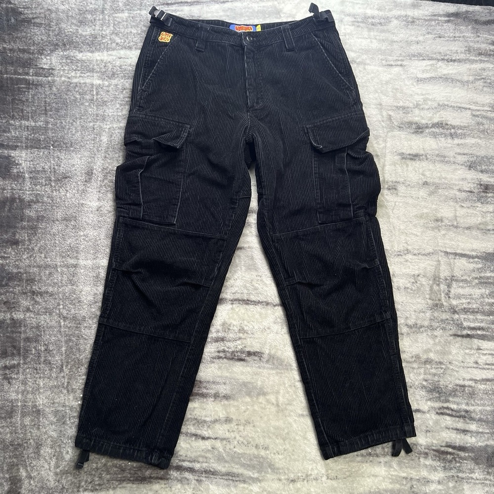Y2K Empyre Relax Black Corduroy Cargo Pants 30 Adjustable Waist Tactical Skate